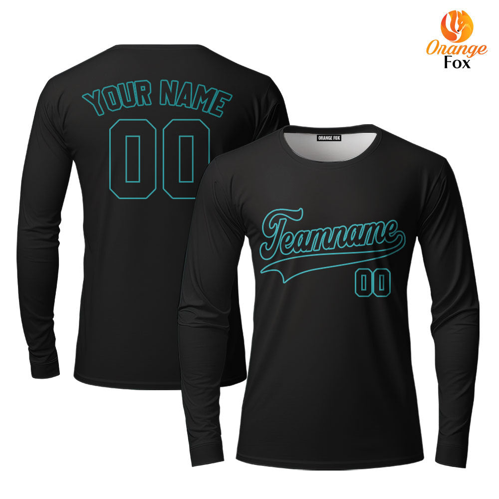 Custom Black Aqua Custom Long Sleeve T-Shirt For Men & Women