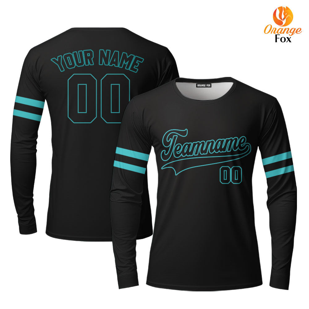 Custom Black Aqua Custom Long Sleeve T-Shirt For Men & Women