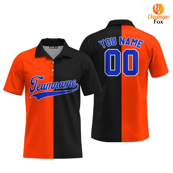 Custom Black Blue Orange Split Fashion Custom Polo Shirt For Men