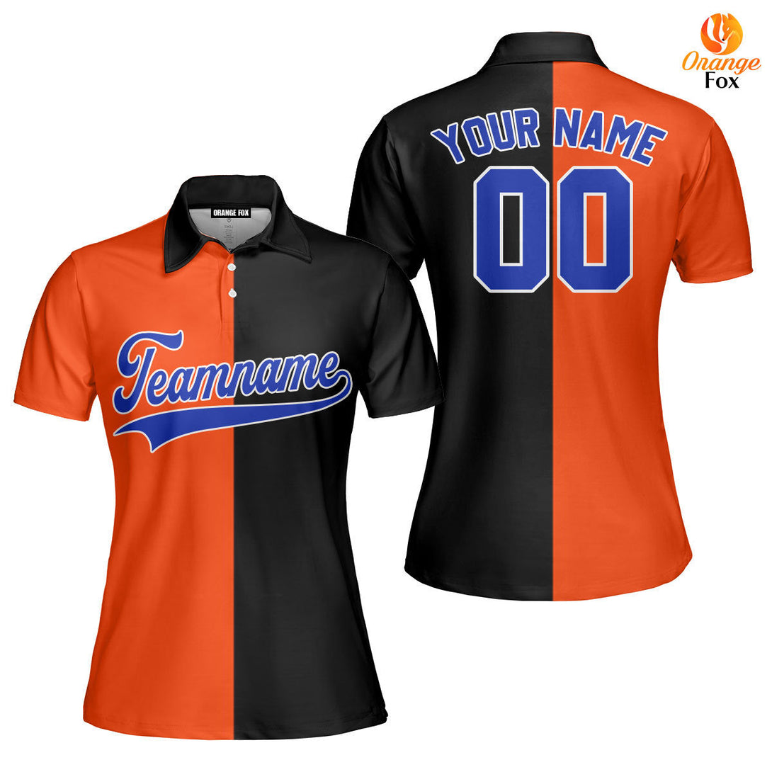 Custom Black Blue Orange Split Fashion Custom Polo Shirt For Women