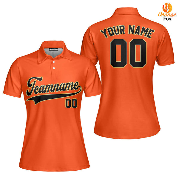 Custom Black Brown And Orange Custom Polo Shirt For Women