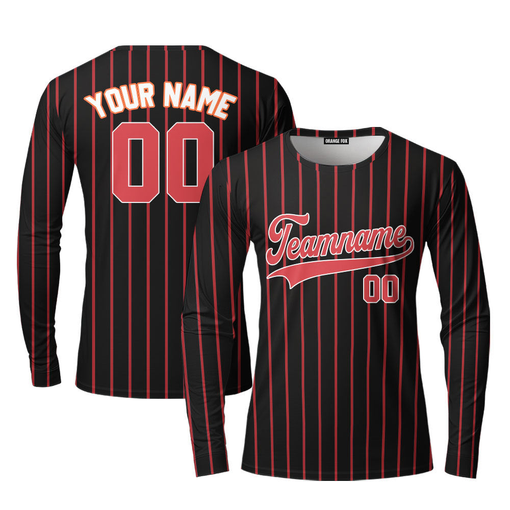 Custom Black Crimson Pinstripe White Crimson Custom Long Sleeve T-Shirt For Men & Women