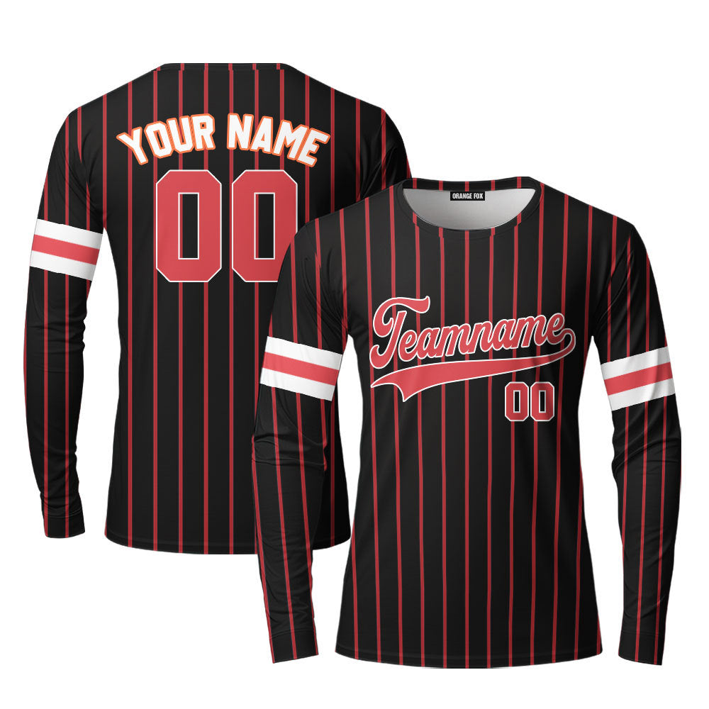 Custom Black Crimson Pinstripe White Crimson Custom Long Sleeve T-Shirt For Men & Women