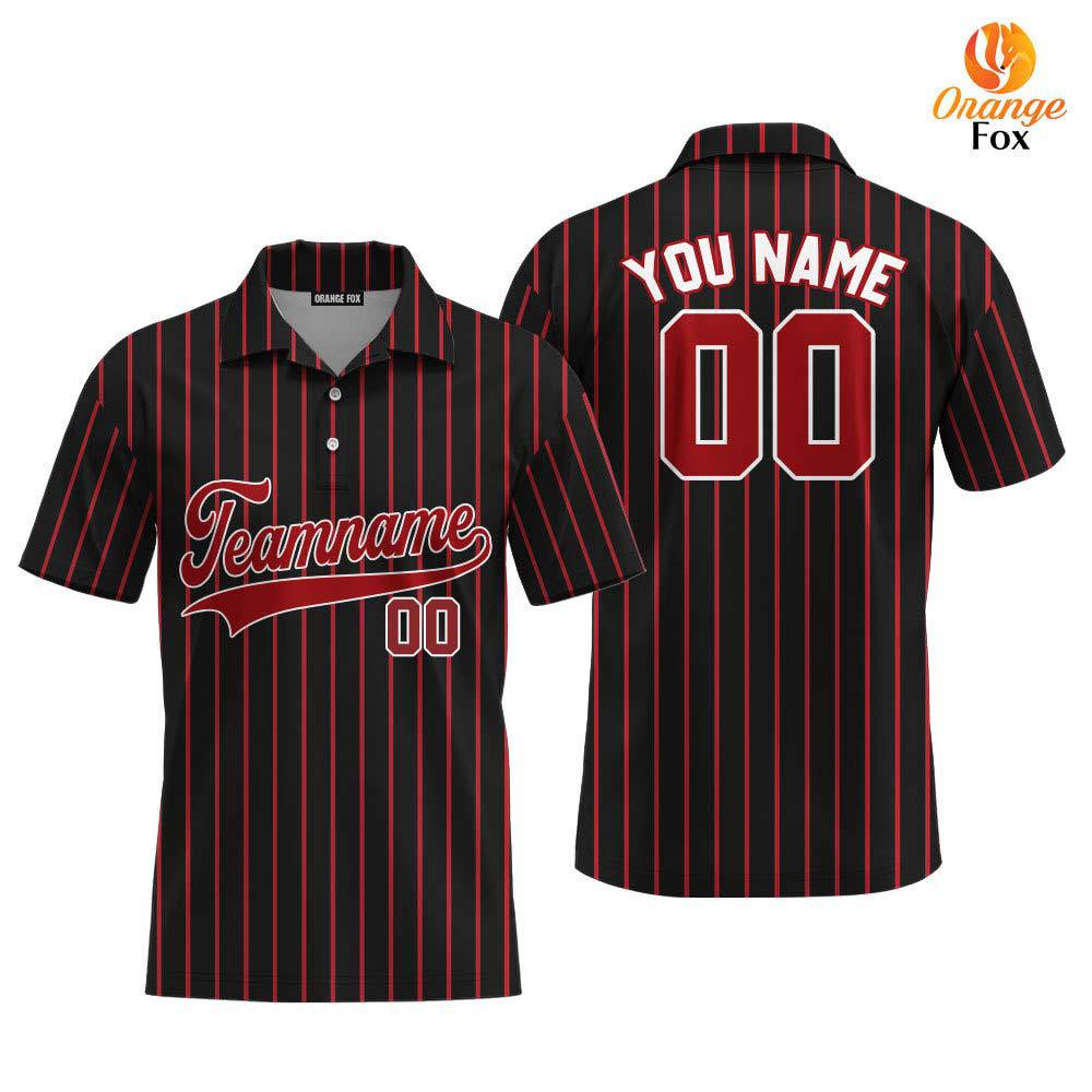 Custom Black Crimson Pinstripe White Crimson Custom Polo Shirt For Men