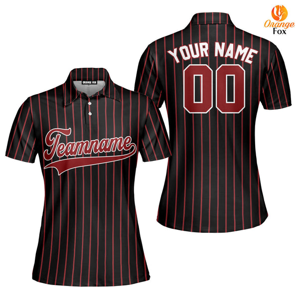 Custom Black Crimson Pinstripe White Crimson Custom Polo Shirt For Women