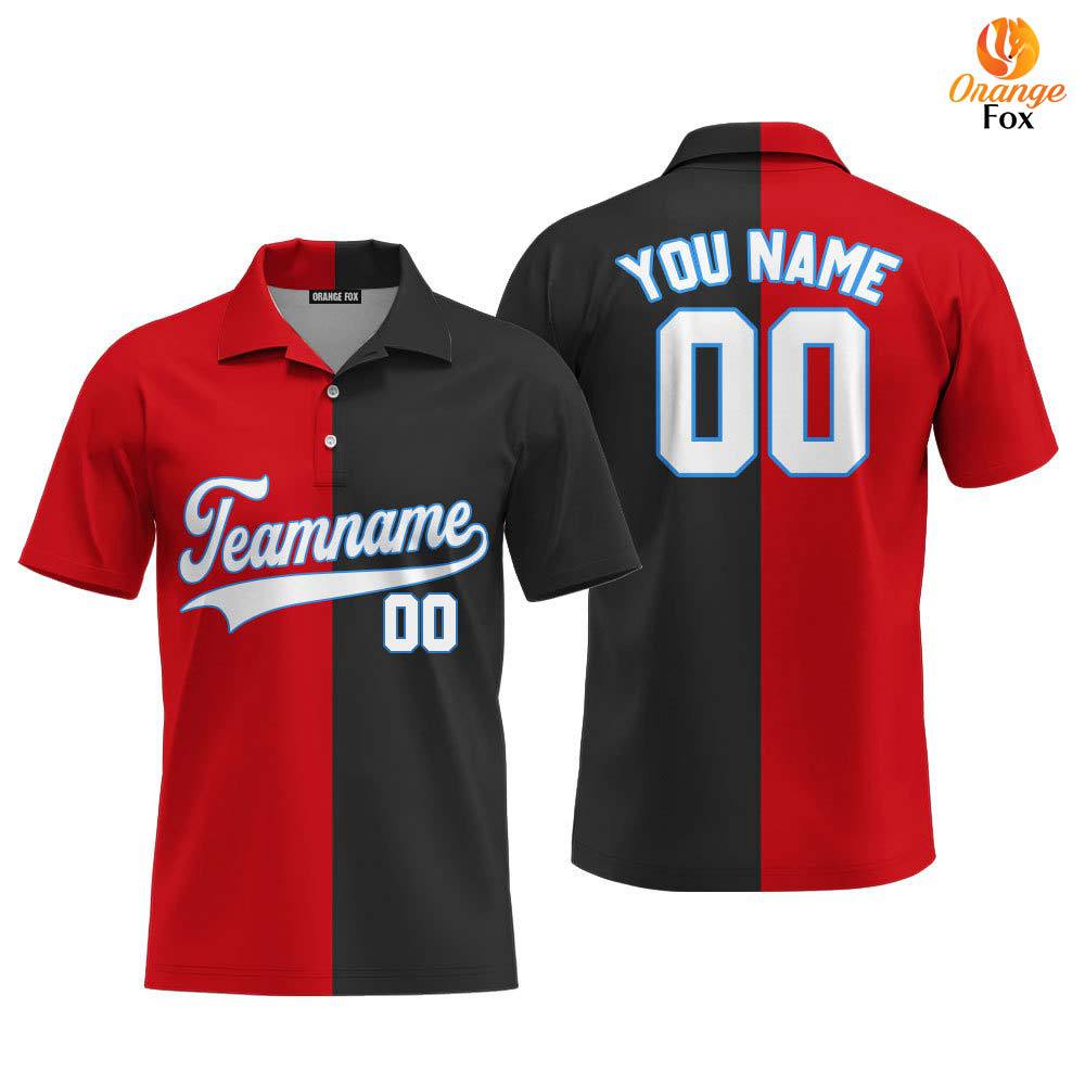 Custom Black Curious Blue Red Split Fashion Custom Polo Shirt For Men