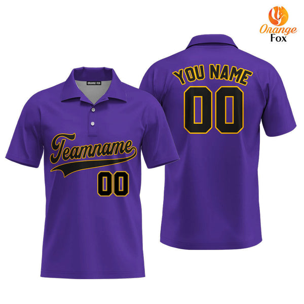 Custom Black Gold And Purple Custom Polo Shirt For Men