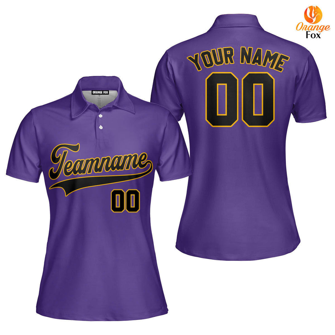 Custom Black Gold And Purple Custom Polo Shirt For Women