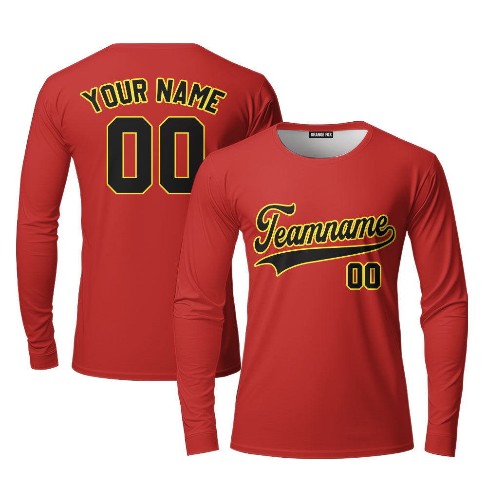 Custom Black Gold And Red Custom Long Sleeve T-Shirt For Men & Women