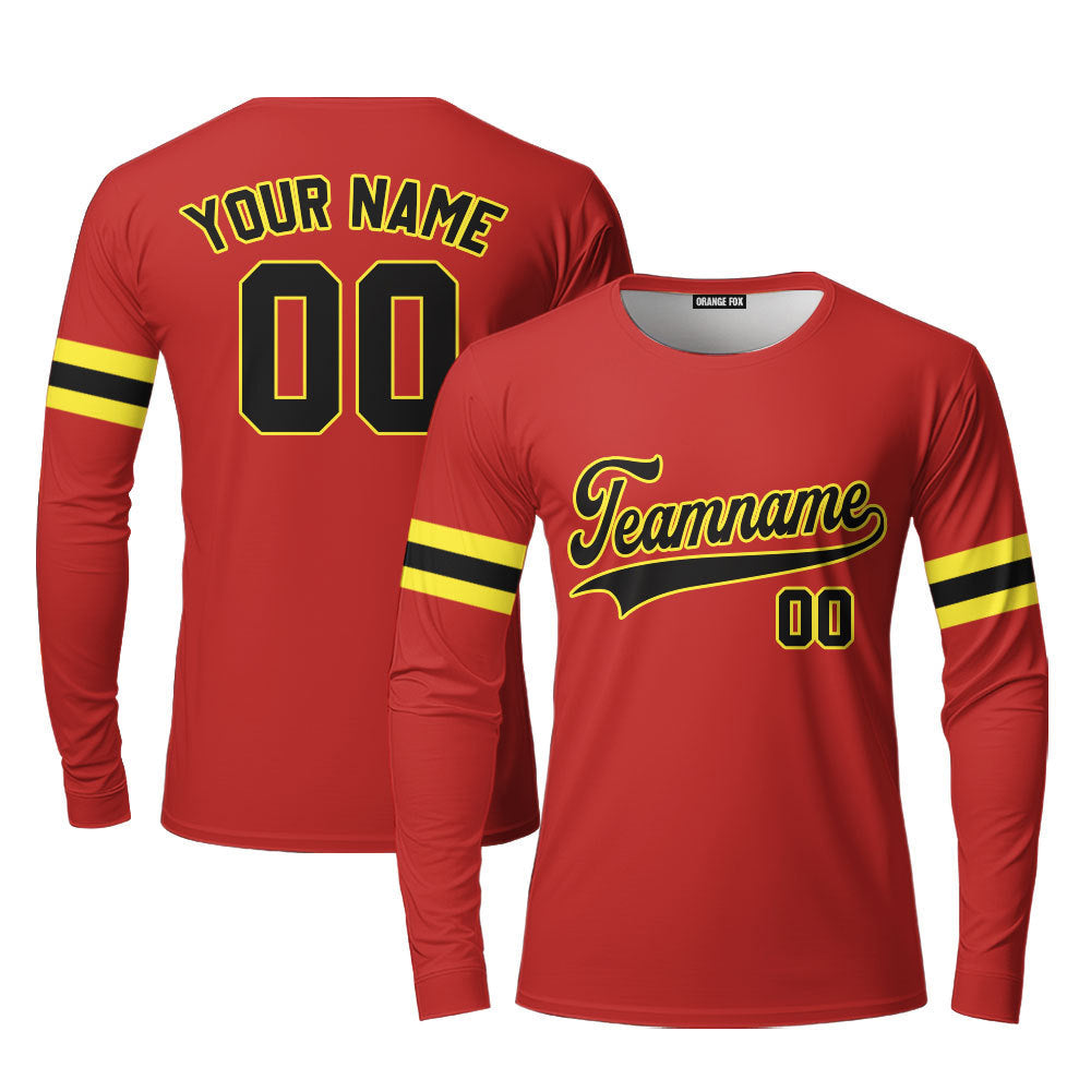 Custom Black Gold And Red Custom Long Sleeve T-Shirt For Men & Women