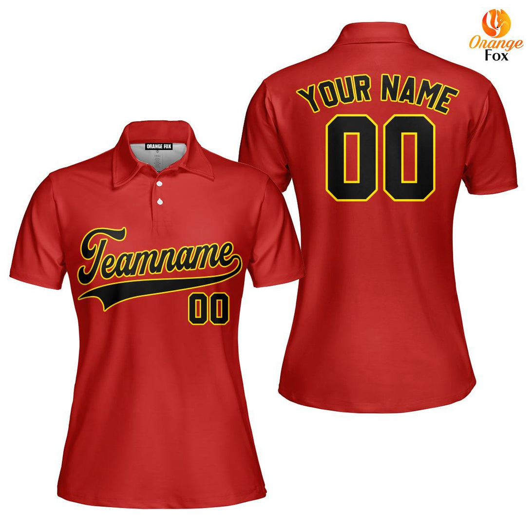 Custom Black Gold And Red Custom Polo Shirt For Women