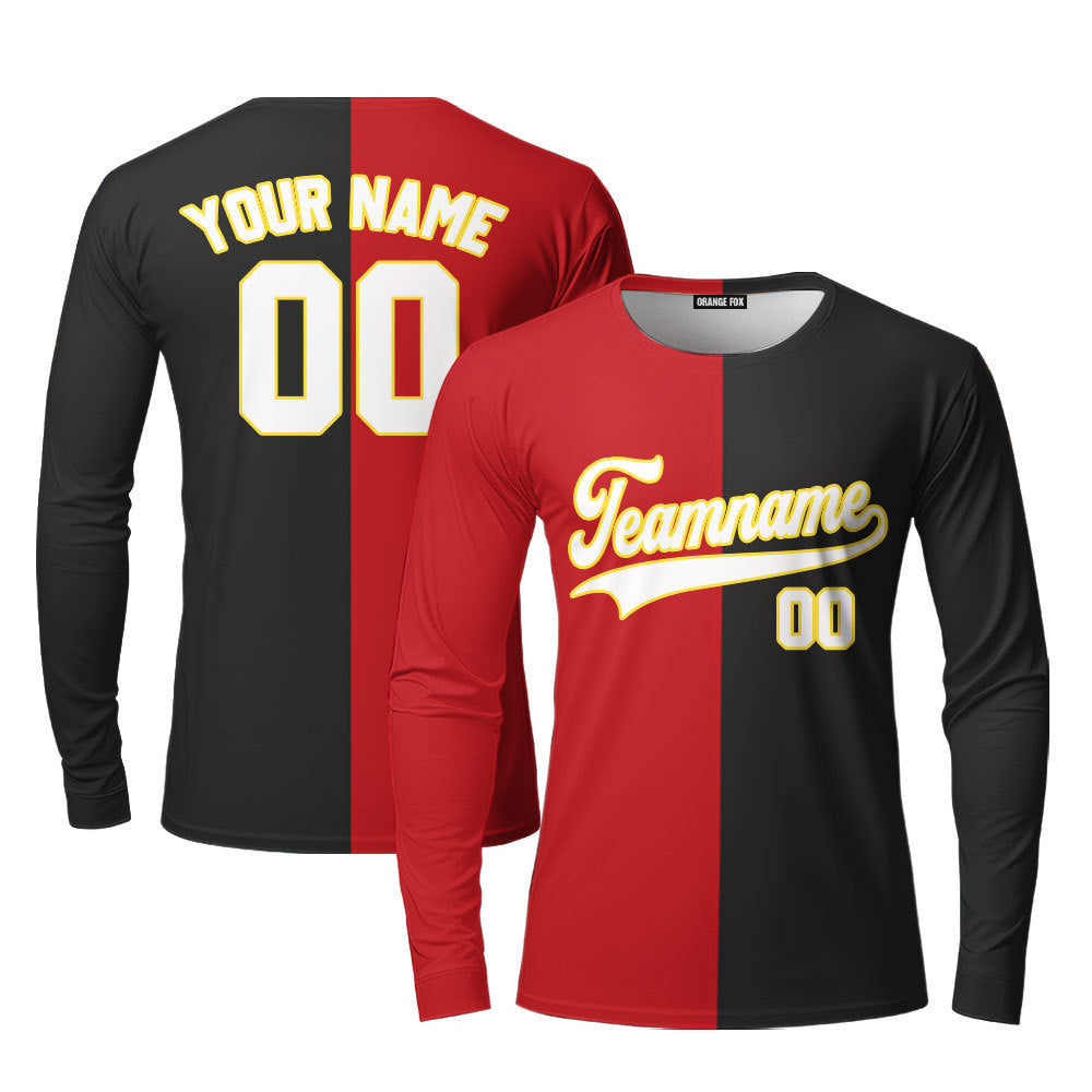 Custom Black Gold Red Split Fashion Custom Long Sleeve T-Shirt For Men & Women