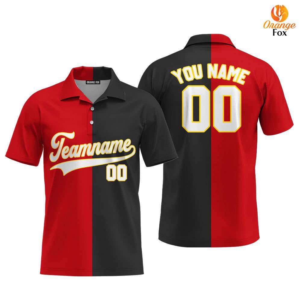 Custom Black Gold Red Split Fashion Custom Polo Shirt For Men