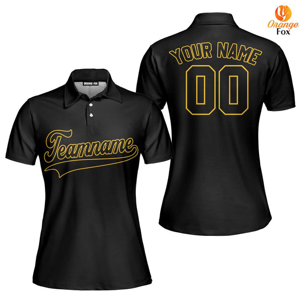 Custom Black Gold Yellow Custom Polo Shirt For Women