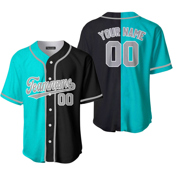 Custom Black Gray Blue Aqua Split Fashion Baseball Jerseys For Men & Women