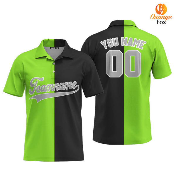 Custom Black Gray Neon Green Split Fashion Custom Polo Shirt For Men