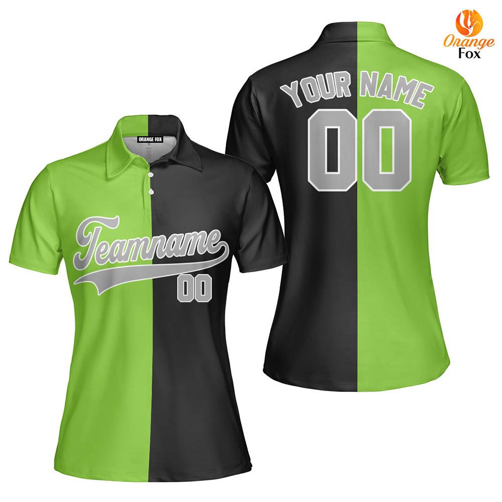 Custom Black Gray Neon Green Split Fashion Custom Polo Shirt For Women