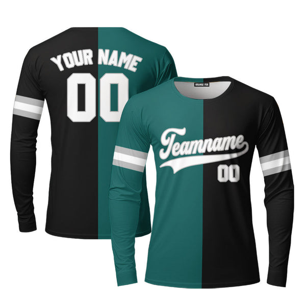 Custom Black Gray Teal Split Fashion Custom Long Sleeve T-Shirt For Men & Women