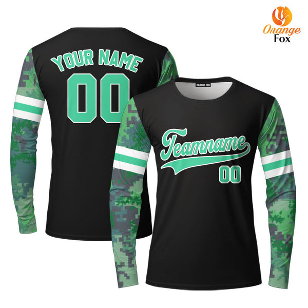 Custom Black Green Camo Raglan Green White Custom Long Sleeve T-Shirt For Men & Women