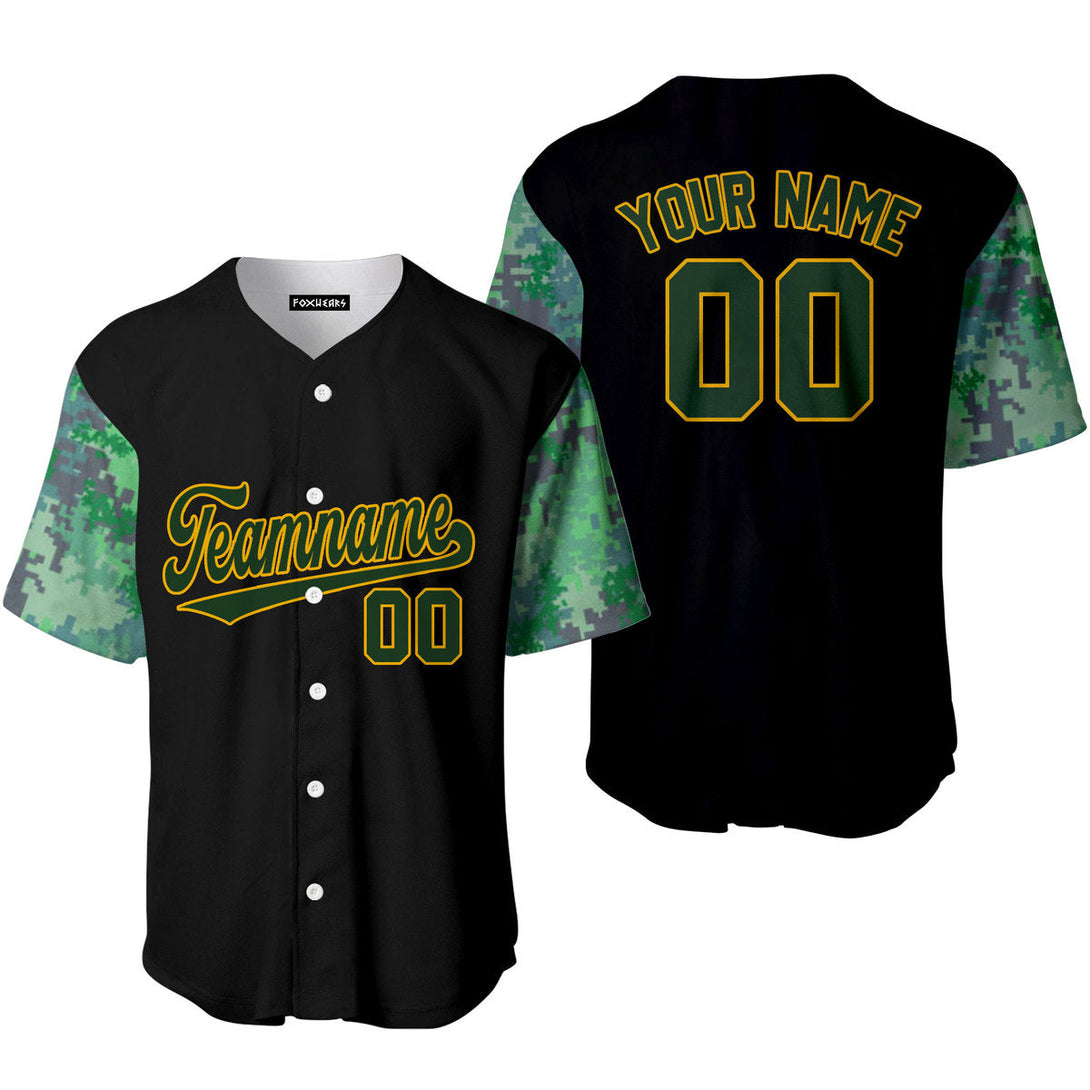 Custom Black Green Camo Raglan Teal Green Yellow Baseball Jerseys For Men & Women