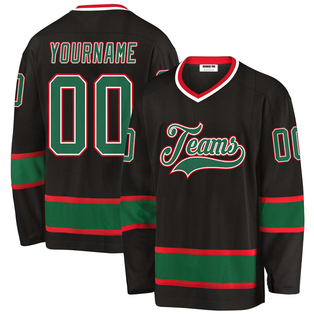 Custom Black Green Red V Neck Hockey Jersey For Men & Women