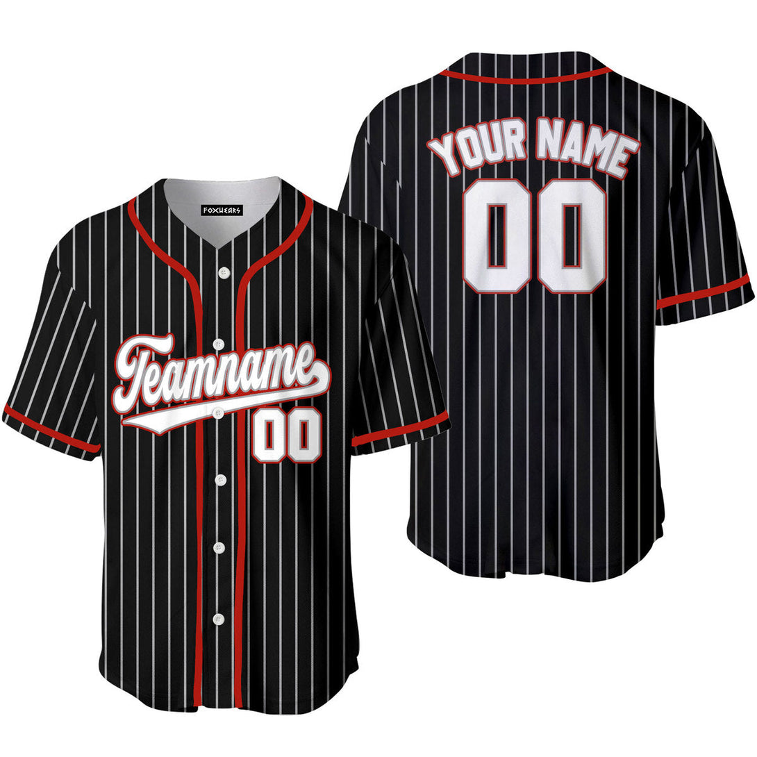 Custom Black Grey Pinstripe Red White Baseball Jerseys For Men & Women