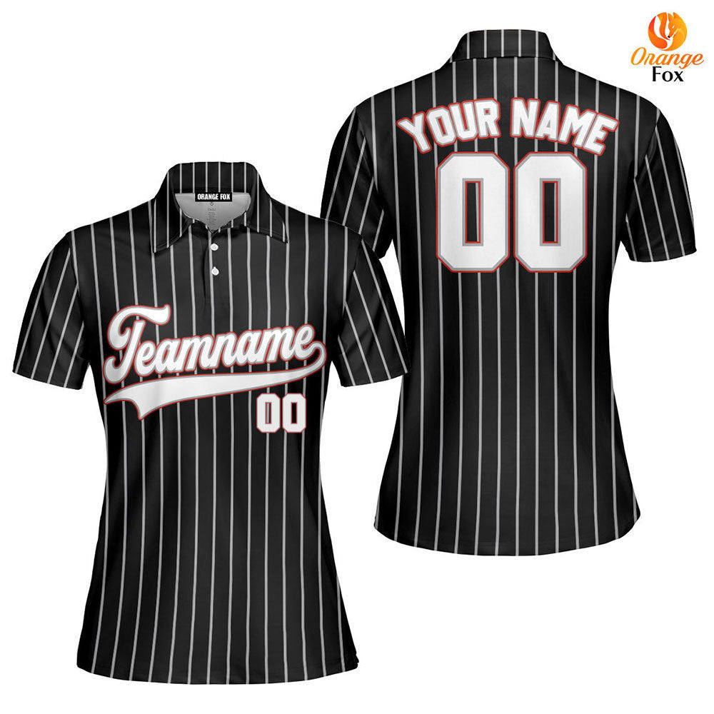 Custom Black Grey Pinstripe Red White Custom Polo Shirt For Women