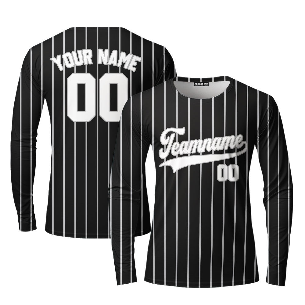 Custom Black Grey Pinstripe White Custom Long Sleeve T-Shirt For Men & Women