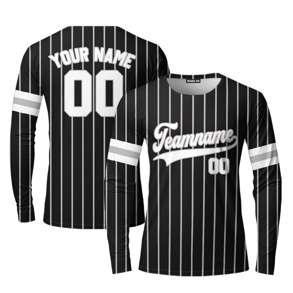 Custom Black Grey Pinstripe White Custom Long Sleeve T-Shirt For Men & Women