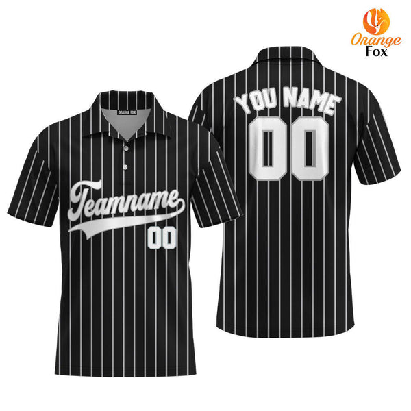 Custom Black Grey Pinstripe White Custom Polo Shirt For Men