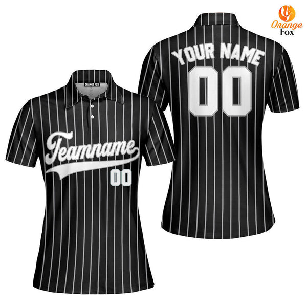 Custom Black Grey Pinstripe White Custom Polo Shirt For Women