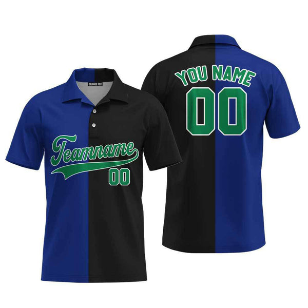 Custom Black Kelly Green Blue Split Fashion Custom Polo Shirt For Men