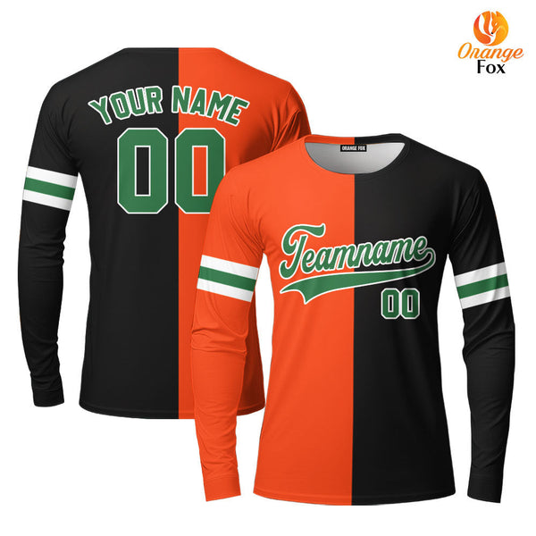 Custom Black Kelly Green Orange Split Fashion Custom Long Sleeve T-Shirt For Men & Women