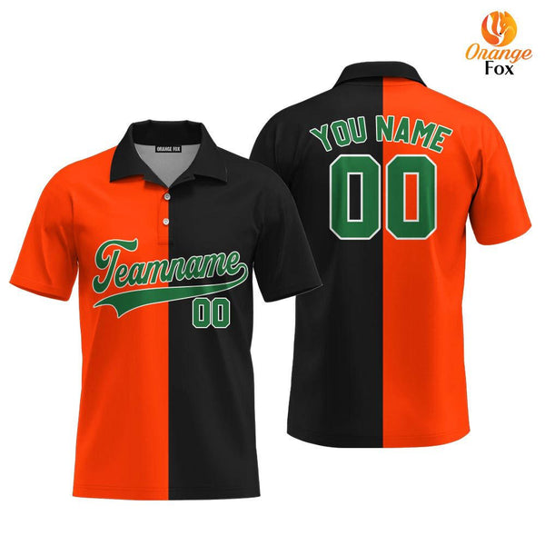 Custom Black Kelly Green Orange Split Fashion Custom Polo Shirt For Men