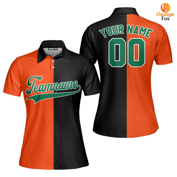 Custom Black Kelly Green Orange Split Fashion Custom Polo Shirt For Women