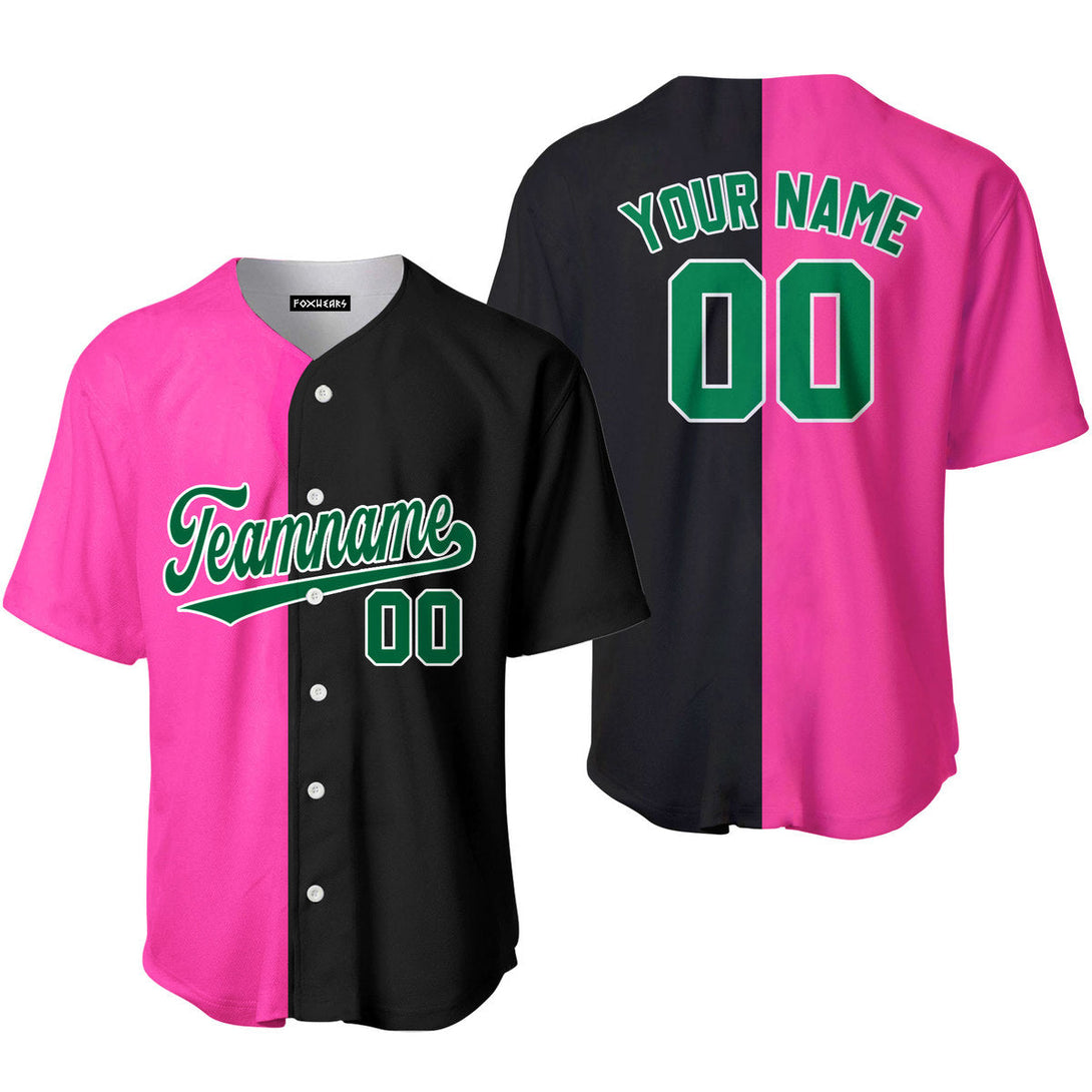 Custom Black Pink Kelly Green-White Split Fashion Baseball Jersey