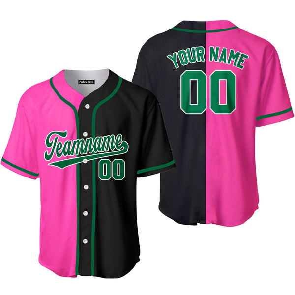 Custom Black Pink Kelly Green-White Split Fashion Baseball Jersey