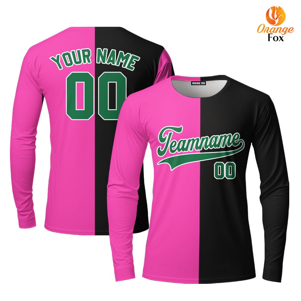 Custom Black Kelly Green Pink Split Fashion Custom Long Sleeve T-Shirt For Men & Women