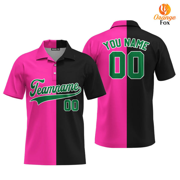 Custom Black Kelly Green Pink Split Fashion Custom Polo Shirt For Men