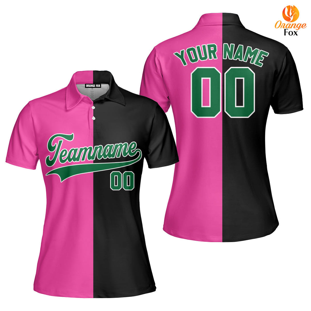 Custom Black Kelly Green Pink Split Fashion Custom Polo Shirt For Women