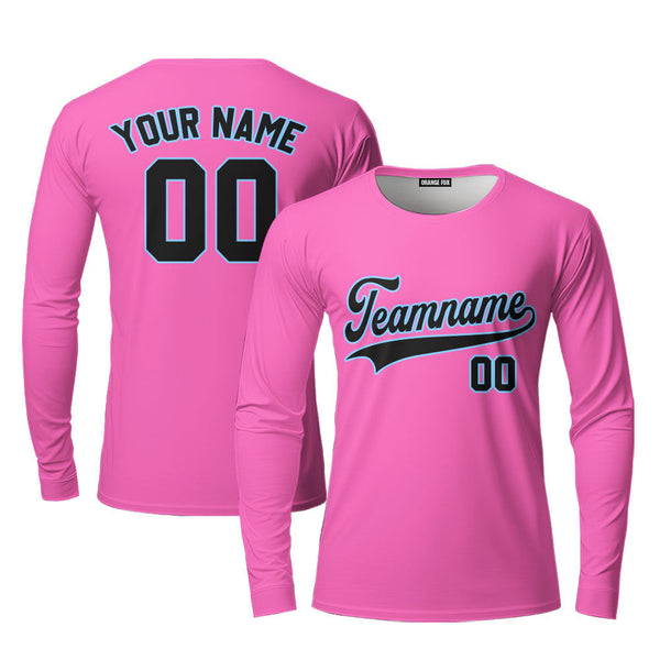 Custom Black Light Blue And Pink Custom Long Sleeve T-Shirt For Men & Women