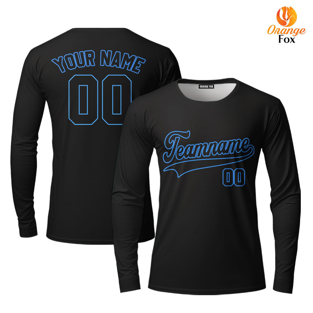 Custom Black Light Blue Custom Long Sleeve T-Shirt For Men & Women