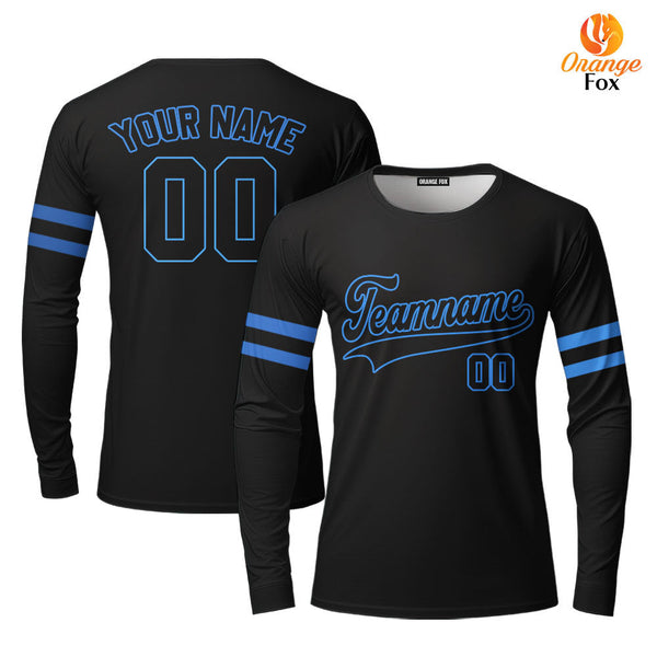 Custom Black Light Blue Custom Long Sleeve T-Shirt For Men & Women