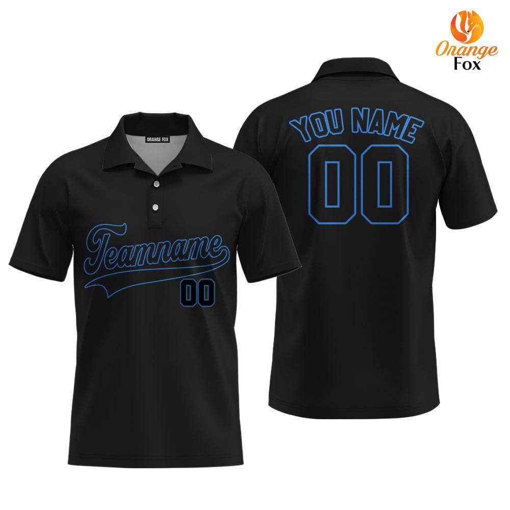 Custom Black Light Blue Custom Polo Shirt For Men