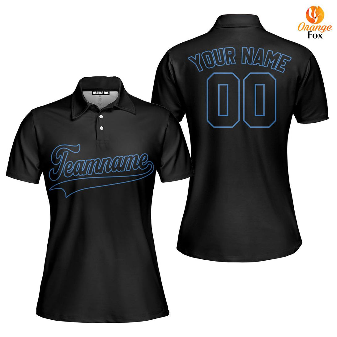 Custom Black Light Blue Custom Polo Shirt For Women