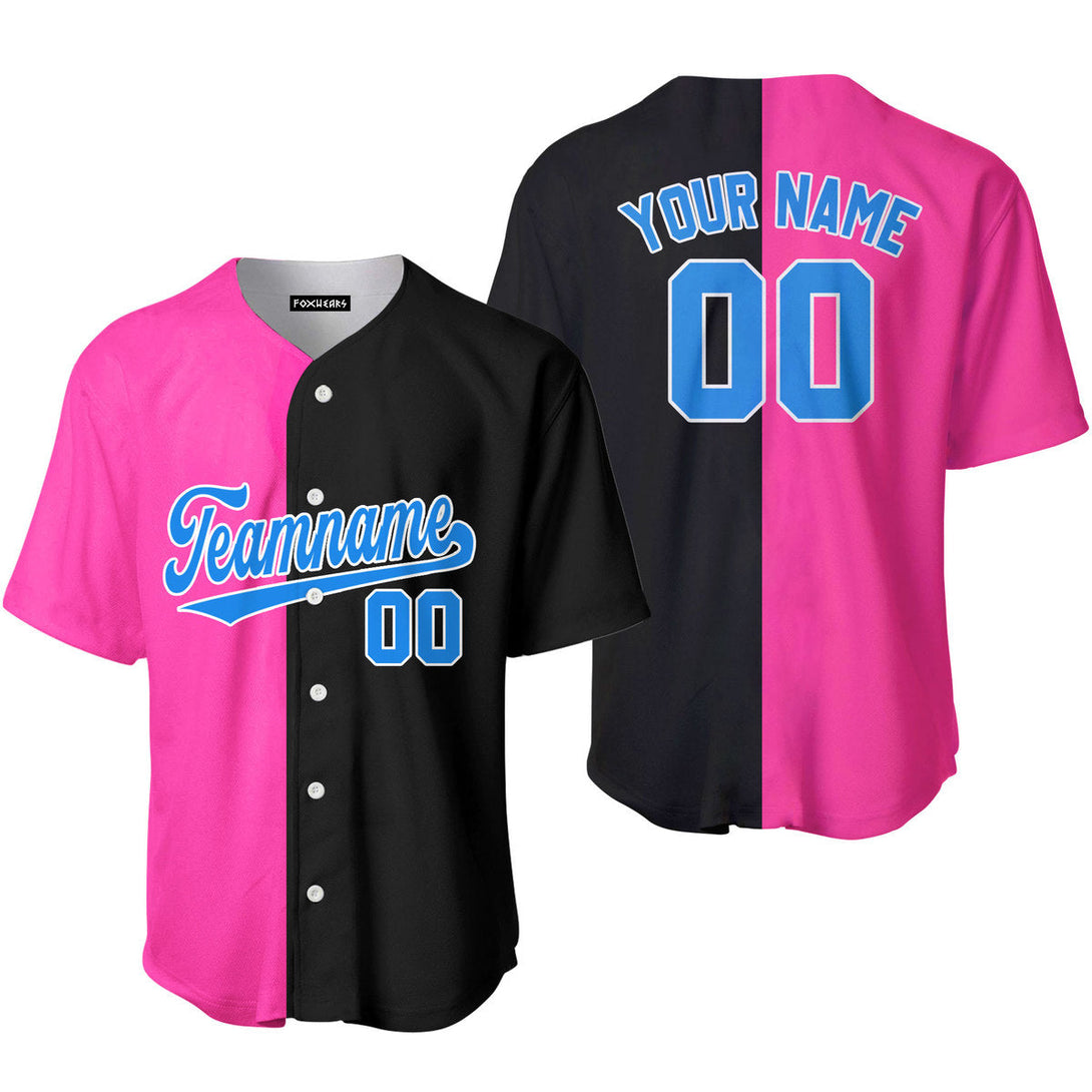 Custom Black Pink Light Blue-White Split Fashion Baseball Jersey