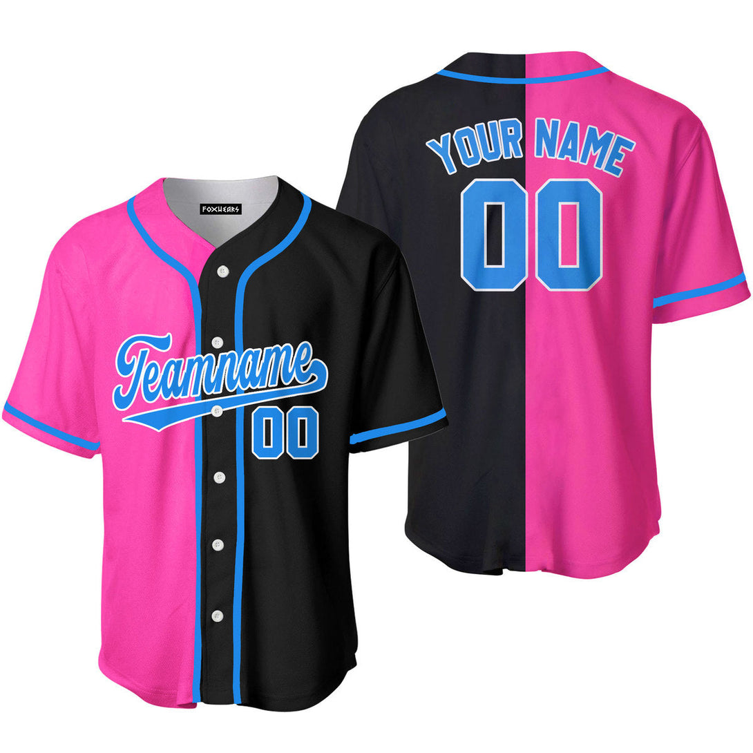 Custom Black Pink Light Blue-White Split Fashion Baseball Jersey