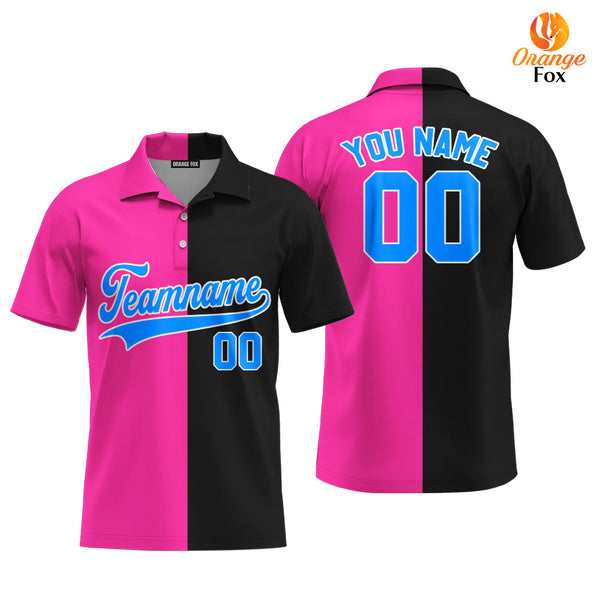 Custom Black Light Blue Pink Split Fashion Custom Polo Shirt For Men