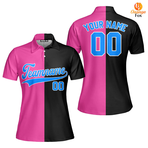 Custom Black Light Blue Pink Split Fashion Custom Polo Shirt For Women