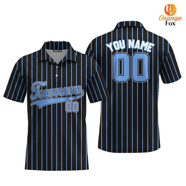 Custom Black Light Blue Pinstripe White Blue Custom Polo Shirt For Men